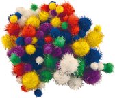 Pompons glitter - 200x - gekleurd - 10-25 mm - hobby/knutsel materialen