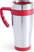 Warmhoudbeker/thermos isoleer koffiebeker/mok - RVS - zilver/metallic rood - 450 ml - Reisbeker