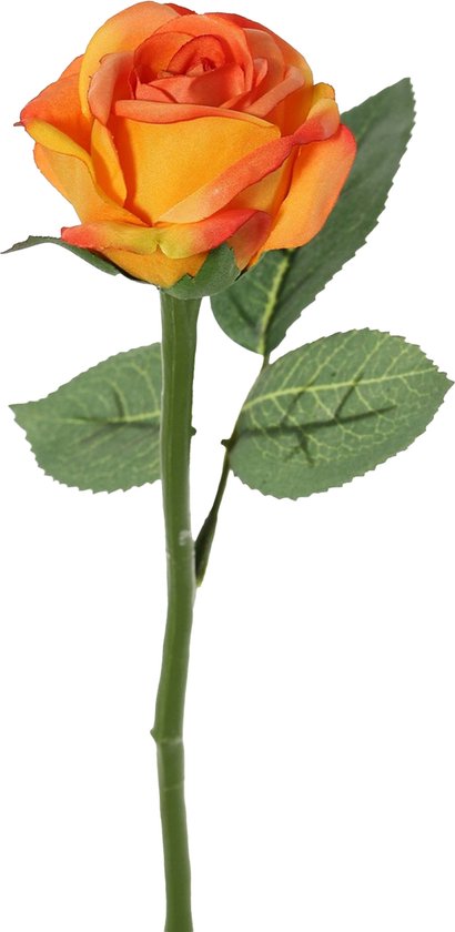 Top Art Kunstbloem roos Nina - oranje - 27 cm - plastic steel - decoratie bloemen