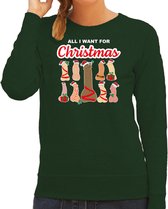 Bellatio Decorations foute kersttrui/sweater voor dames - All I want for Christmas - piemels - groen L