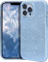 Telefoonhoesje Siliconen - Geschikt Voor iPhone 15 - Shock Proof Case - Met paarse glitter - Blauw