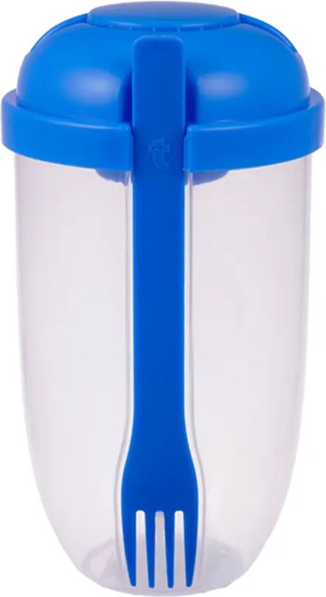 Foto: Repus salade shaker cup reisbeker lunchbox t go container vork en dressingbakje salade fruit onderweg blauw