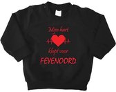 Mooie Baby Trui Sweater "Mijn hart klopt voor FEYENOORD" Rotterdam Zwart/rood Met Lange Mouwen Warm Maat 104 Unisex