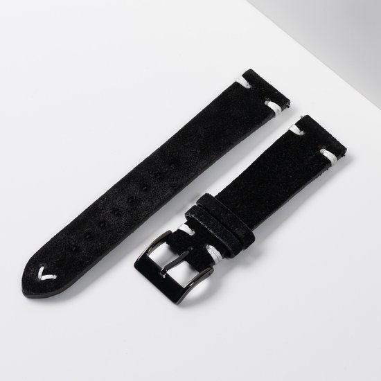 The Watch Lifestyle Store | Luxe suède horlogeband in zwart 22 mm
