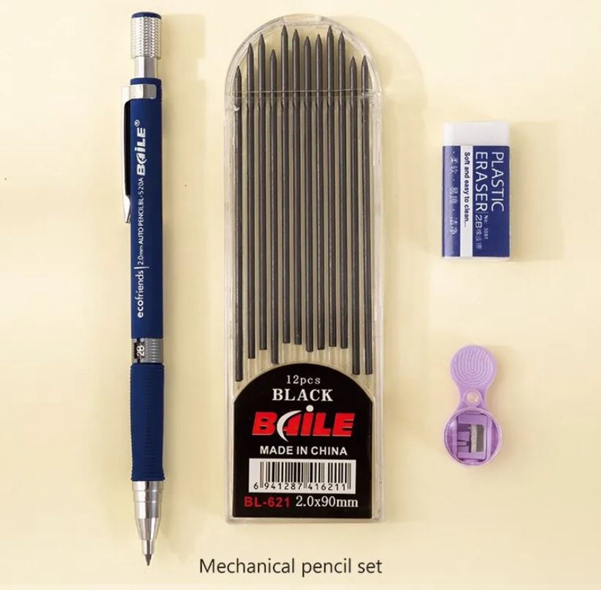 Vulpotlood blauw + 12 vullingen + slijper + gum