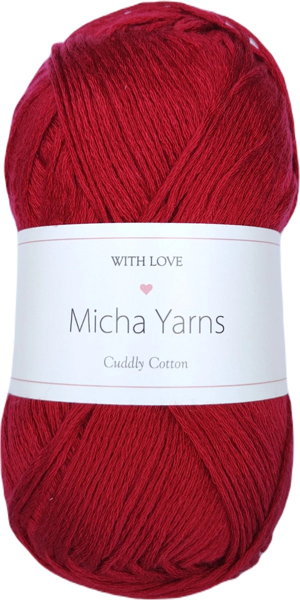 Micha Yarns - 80% katoen 20% acryl breiwol - 5 bollen - 5 x 100gram - 200 meter per bol - Donker Rood (013)