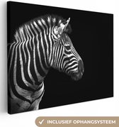 Canvas schilderij 80x60 cm - Wanddecoratie Zebra - Zwart - Wit - Portret - Dieren - Muurdecoratie woonkamer - Slaapkamer decoratie - Kamer accessoires - Schilderijen