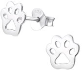 Joy|S - Zilveren kat hond dierenpoot oorbellen - 7 mm - basic - oorknoppen voor kinderen - poot afdruk