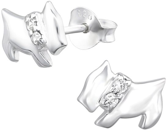 Joy|S - Zilveren hond oorbellen - 9 x 7 mm - zilver met zirkonia