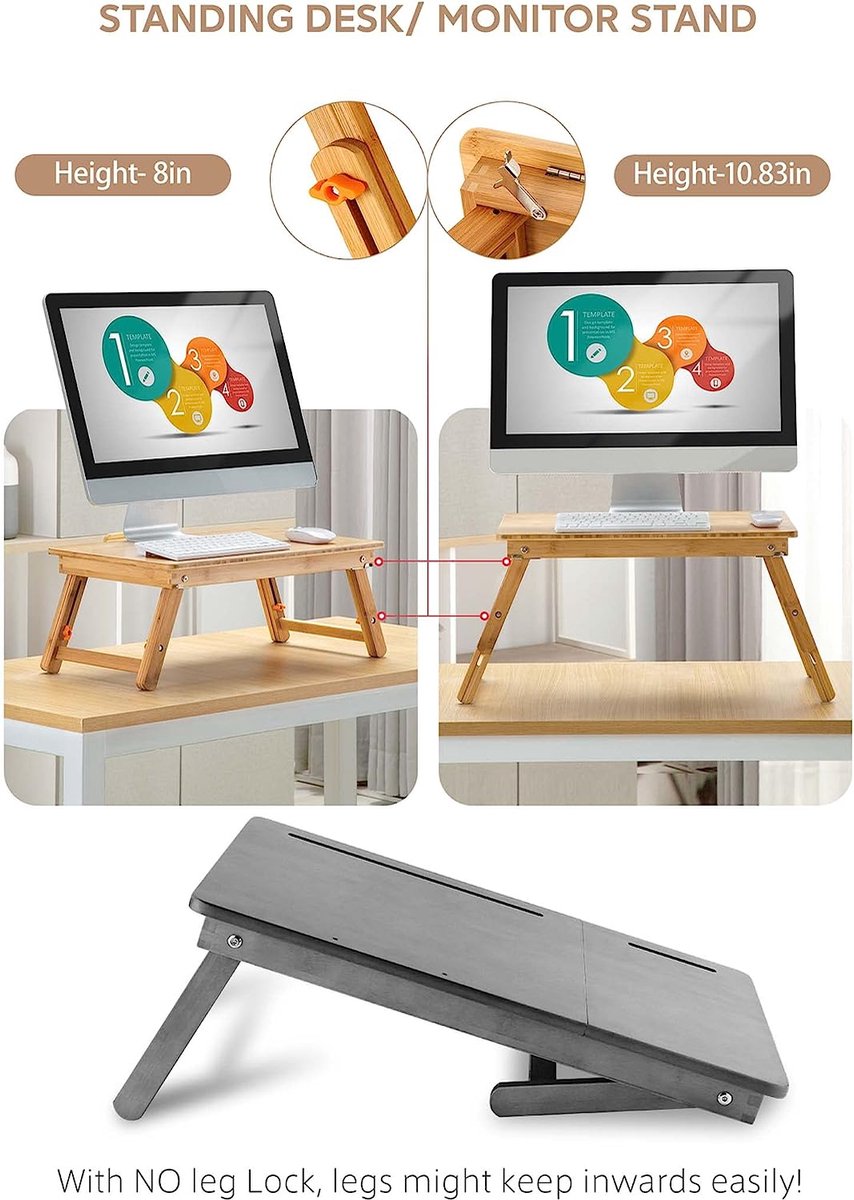 SONGMICS Table de lit pliable en bambou pour PC portable inclinable 55