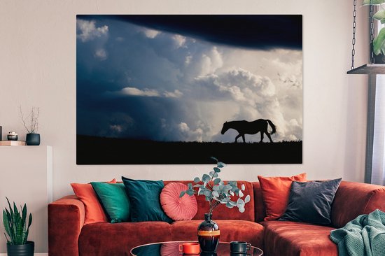 Cheval dans les montagnes toile 2cm 150x100 cm - Tirage photo sur toile (Décoration murale salon / chambre) / Animaux de la ferme Peintures sur toile