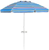 2,2m strandparasol strandparaplu met draagtas, UPF50 + zon bescherming zonnescherm, buiten tuin terras kantelen parasol, strand zonnescherm met zand anker, kantelmechanisme, bekerhouder, draagbare zonnescherm (Lichtblauw)