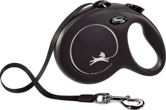 Flexi Classic Rollijn Tape - Hondenriem - L - 5 m - Zwart - Grote en Actieve Honden