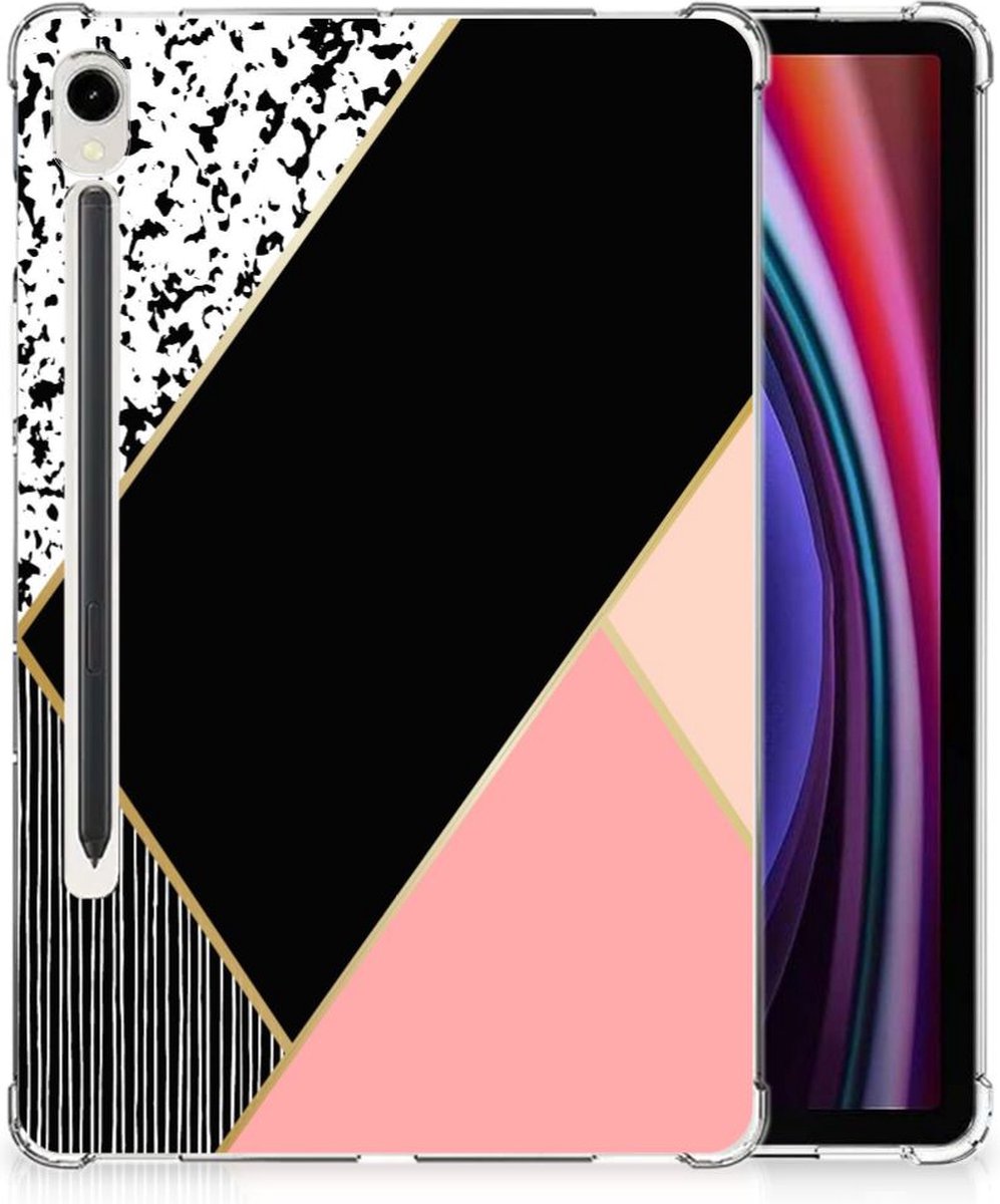 Samsung Galaxy Tab S9 Back Cover Zwart Roze Vormen