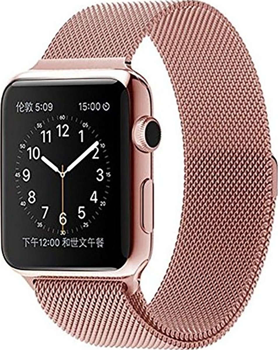 Mobigear Loop Milanese Watch bandje geschikt voor Apple Watch Bandje Magneetsluiting - 49/45/44/42 mm - Roségoud