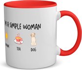 Akyol - je suis une femme simple soleil, thé, tasse à café chien - tasse à thé - rouge - Citations - femmes simples - citations - cadeau d'anniversaire - anniversaire - cadeau - cadeau - cadeau - contenu 350 ML