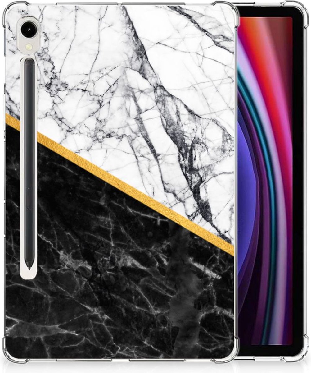 Samsung Galaxy Tab S9 Tablet Back Cover Marmer Wit Zwart - Origineel Cadeau Man