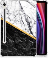 Hoes Geschikt voor Samsung Galaxy Tab S9 Cover Case Marble White Black met transparant zijkanten