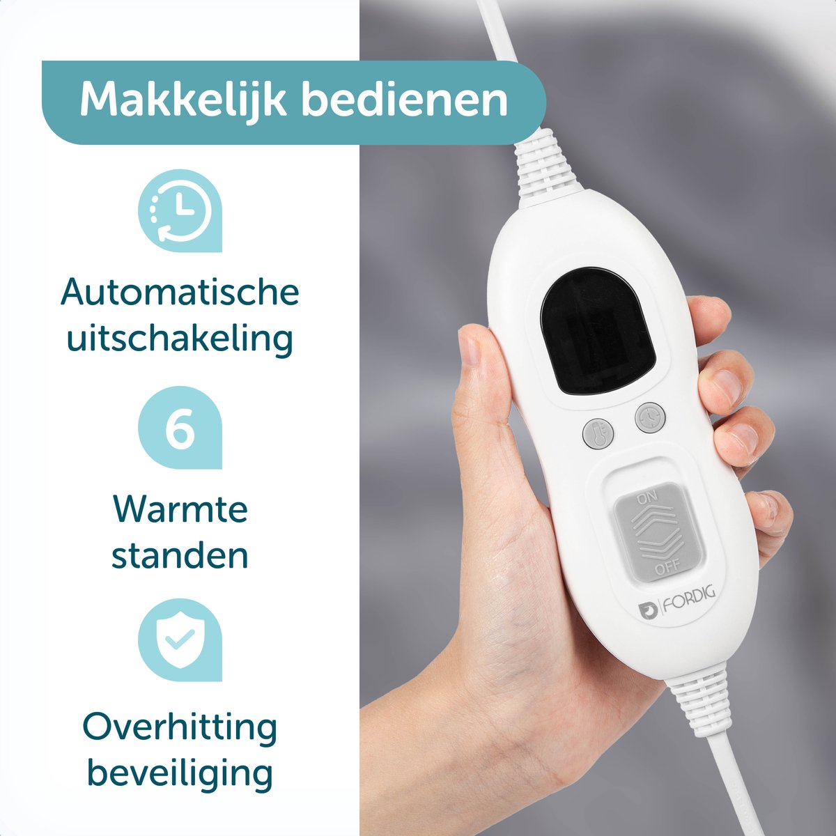 ForDig Elektrische Bovendeken 110W Grijs met 6 Warmtestanden - afbeelding 3