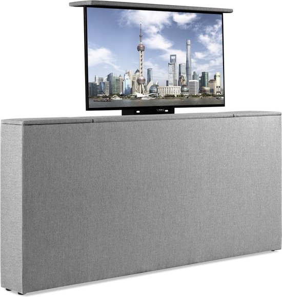 Bedonderdeel - BedNL TV-Lift Systeem in Voetbord - Max. 42 inch TV - 200 breed 85 Hoog 22 Breed- Grijs Stof