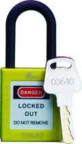 Lock out Hangslot GEEL - Nylon 38mm beugel - LOTOTO - Loto - Lockout Tagout - Loto Hangslot - Slot - Loto slot - Lock out slot - Lock out - Tag out