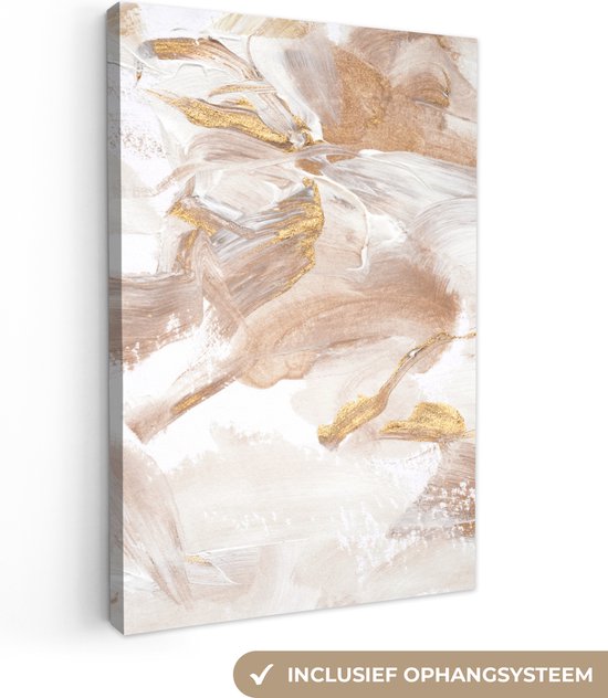 Canvas Schilderij Aquarelverf - Goud - Bruin - 60x90 cm - Wanddecoratie