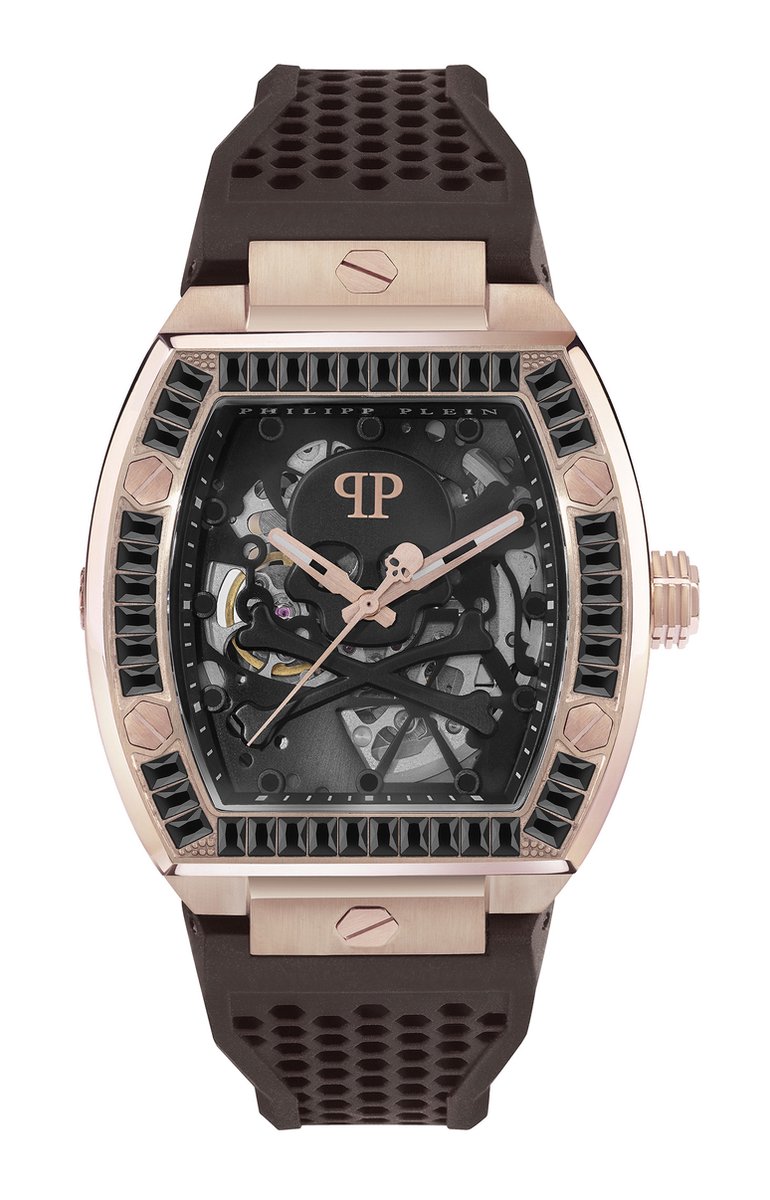 Philipp Plein The $Keleton PWBAA1723 Horloge - Siliconen - Bruin - Ø 44 mm
