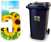 Huisnummer kliko sticker - Nummer 5 - Zonnebloem - container sticker - afvalbak nummer - vuilnisbak - brievenbus - CoverArt