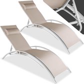 tectake® set van 2 tuinstoelen ligstoelen - aluminium ligbedden - weerbestendig - ideaal voor tuin - balkon - terras - inclusief hoofdkussen - 5-voudig verstelbare rugleuning - beige