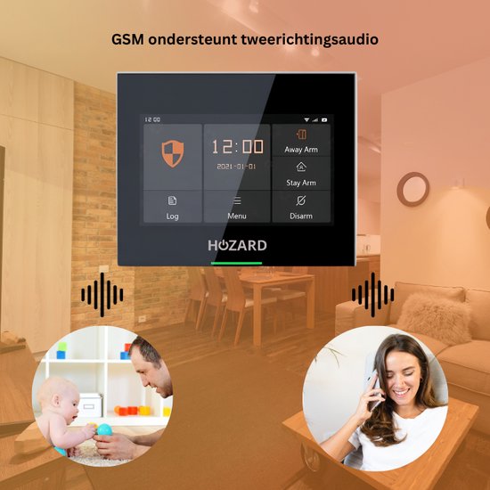 Hozard® Alarmsysteem Pakket A V2.1 - WiFi & 4G Smart Home Beveiligingssysteem - Touchscreen – Slim Keypad