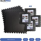 ElixPro Ondervloer | 4 Verpakkingen van 6 tegels - Zwembadtegels - Ondergrond tegels - Fitnesstegels - Vloertegels - Foam tegels - 40x40CM - 1CM dik - Inclusief 12 randen - Zwart