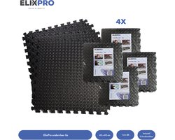 ElixPro Ondervloer | 4 Verpakkingen van 6 tegels - Zwembadtegels - Ondergrond tegels - Fitnesstegels - Vloertegels - Foam tegels - 40x40CM - 1CM dik - Inclusief 12 randen - Zwart