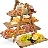 3-Tier Tray Wooden Serving Bowl Rectangular Serving Stand 3 Tier Stairs Serving Tray Entertainment Party Wooden Tray Stand