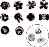 Fako Bijoux® - Pin Broche Mini - Steek Pin Knopen Set - 10 Mini Broches - 8-12mm - Silver, Gold & Black - 10 Stuks - Zilver, Goud & Zwart - Serie 2