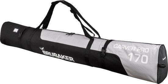 BRUBAKER CarverPro XP - Skitas - Voor 1 paar Ski's & Stokken - Gevoerd - Zware Kwaliteit - Scheurvast - Skihoes - Verstelbare draag/schouderbanden - 170 cm - Zwart/Zilver