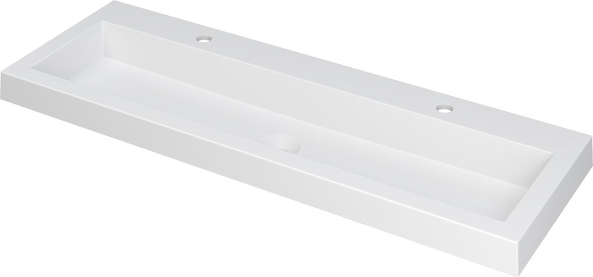 INK® Dock wastafel polystone met ,2 kraangaten, 120x6x40cm, mat wit