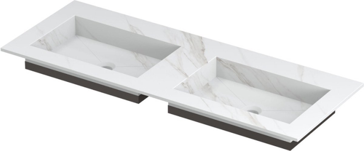 INK® Post wastafel in keramische slab met envelop bodem dubbele wasbak zonder kraangat 120x45x1cm, calacatta mat