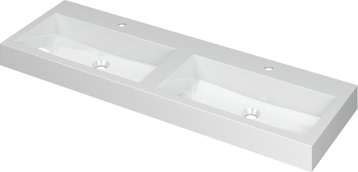 INK® Momento wastafel polystone met 2 kraangaten 140 x 9 x 45 cm, glans wit
