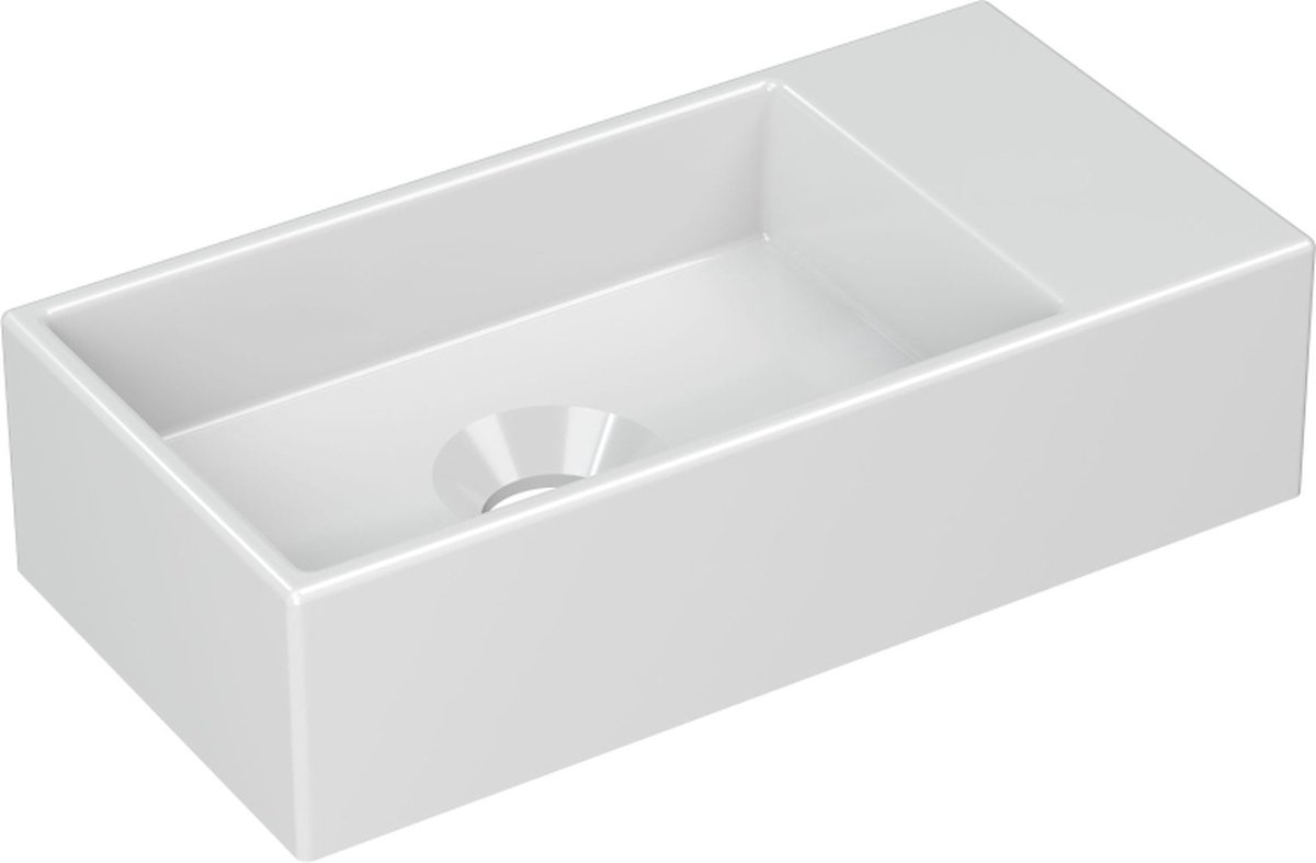 INK® Versus porseleinen fontein zonder kraangat met afzetplateau rechts 36 x 9 x 18 cm, glans wit