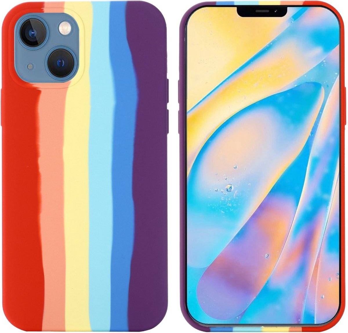 Peachy Rainbow Pride siliconen hoesje geschikt voor iPhone 15 Plus - pastel