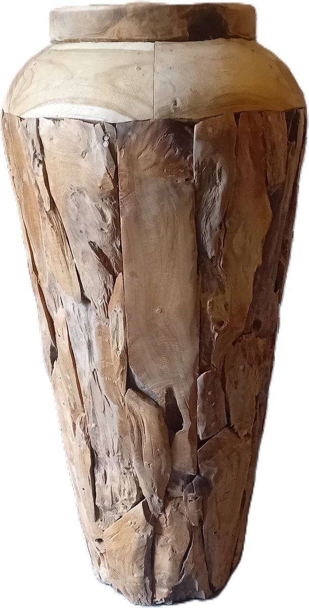 Koloniaal Teakhuis-Teakhouten Vaas-Decoratievaas-Hergebruikt teak-model groot 80cm