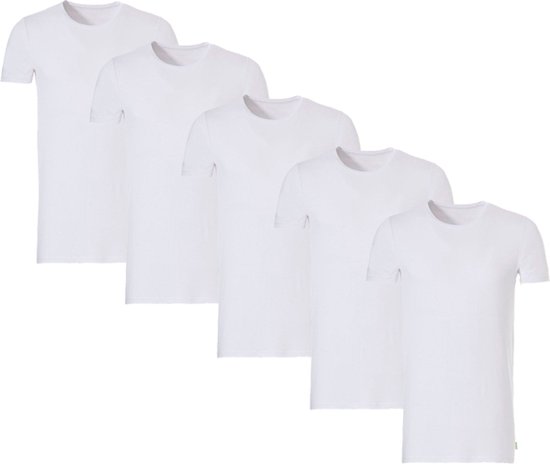 5 Bamboo T-Shirts - Ronde Hals - Super zacht - Antibacterieel - Perfect draagcomfort - 95% Bamboo - Wit - XL