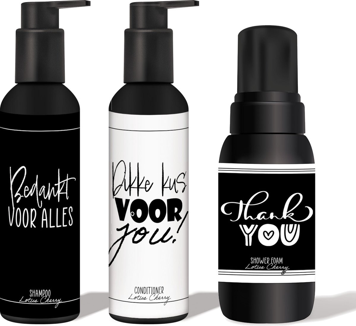 VOORDEEL SET 5; SHAMPOO, CONDITIONER EN SHOWER FOAM; BEDANKT