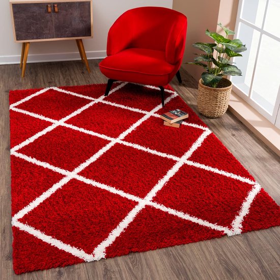 hoogpolig tapijt voor woonkamer, slaapkamer, keuken - rood, maat: 140x200 cm
