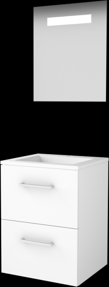 Basic-Line Economic 46 Badkamermeubelset - 50 x 46 cm - Met Grepen - 2 Lades - Acryl Wastafel - 1 Kraangat - Spiegel met LED Verlichting - Ice White
