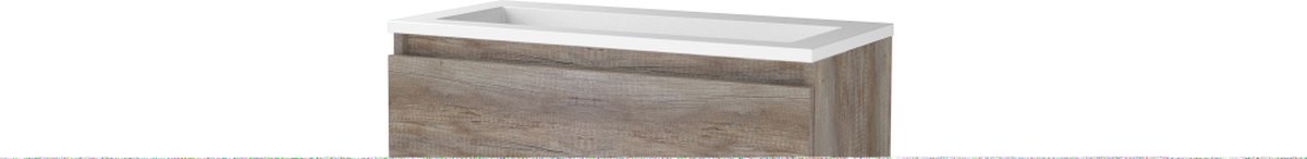Basic Start 39 badmeubelset met greeploze wastafelonderkast met 2 lades en acryl wastafel zonder kraangaten 80 x 39 cm, scotch oak