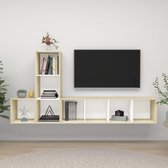 vidaXL - 3-delige - Tv-meubelset - bewerkt - hout - wit - en - sonoma - eikenkleurig