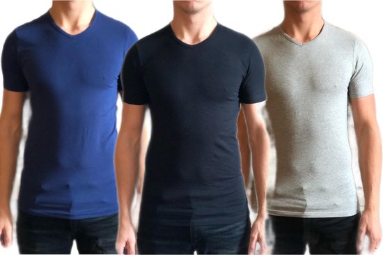 T-shirt homme Dice col V montant bleu/noir/gris taille S