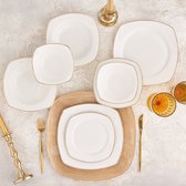 Karaca Adelia -24 pièces -pour 6 personnes -porcelaine -service de vaisselle demi-carré doré-or&blanc