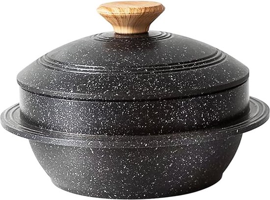 Bol coréen en pierre avec couvercle, 20 cm Bol Dolsot Bibimbap pour soupe chaude, 2,3 l - noir